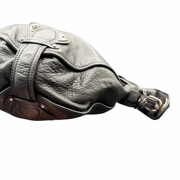 B Makowsky Black Pebbled Leather Hobo Shoulder Bag Slouchy Belted Style - Picture 6 of 13